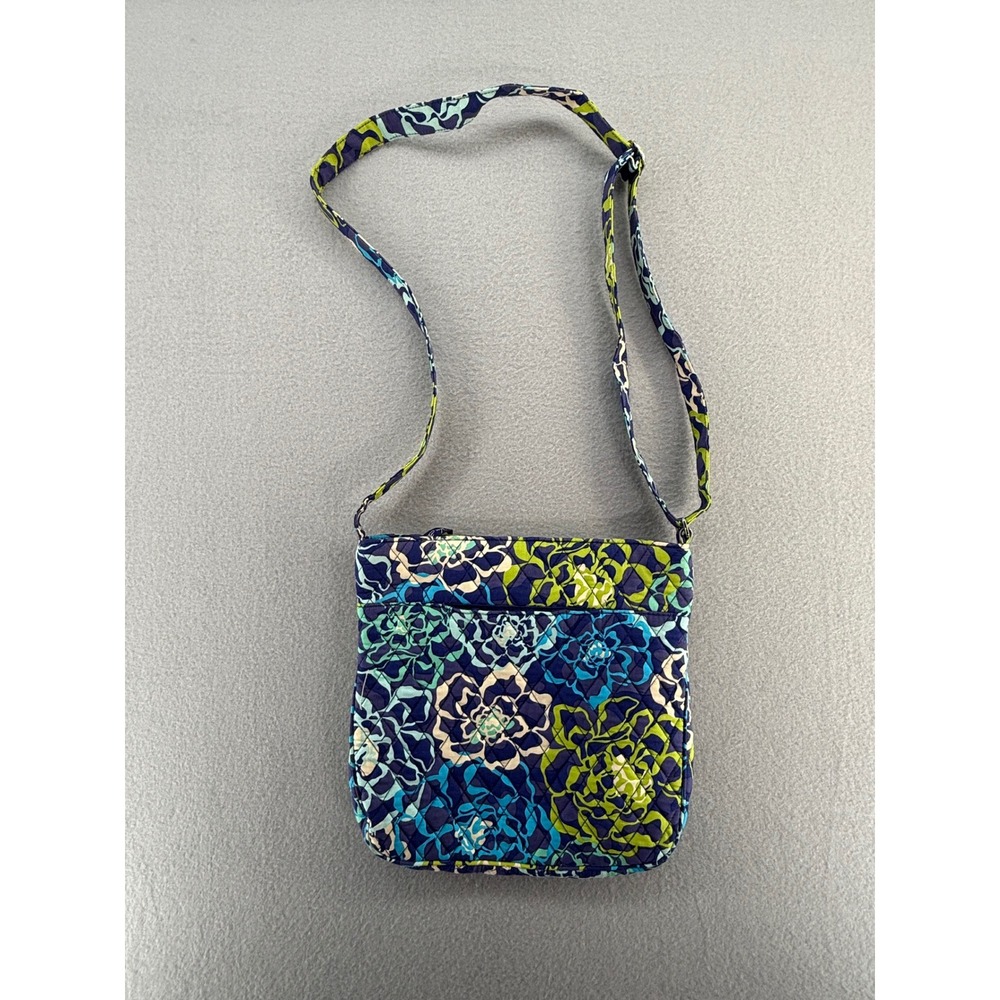 Vera Bradley Quilted Floral Crossbody Bag Blue Green Adjustable Strap Zip Top